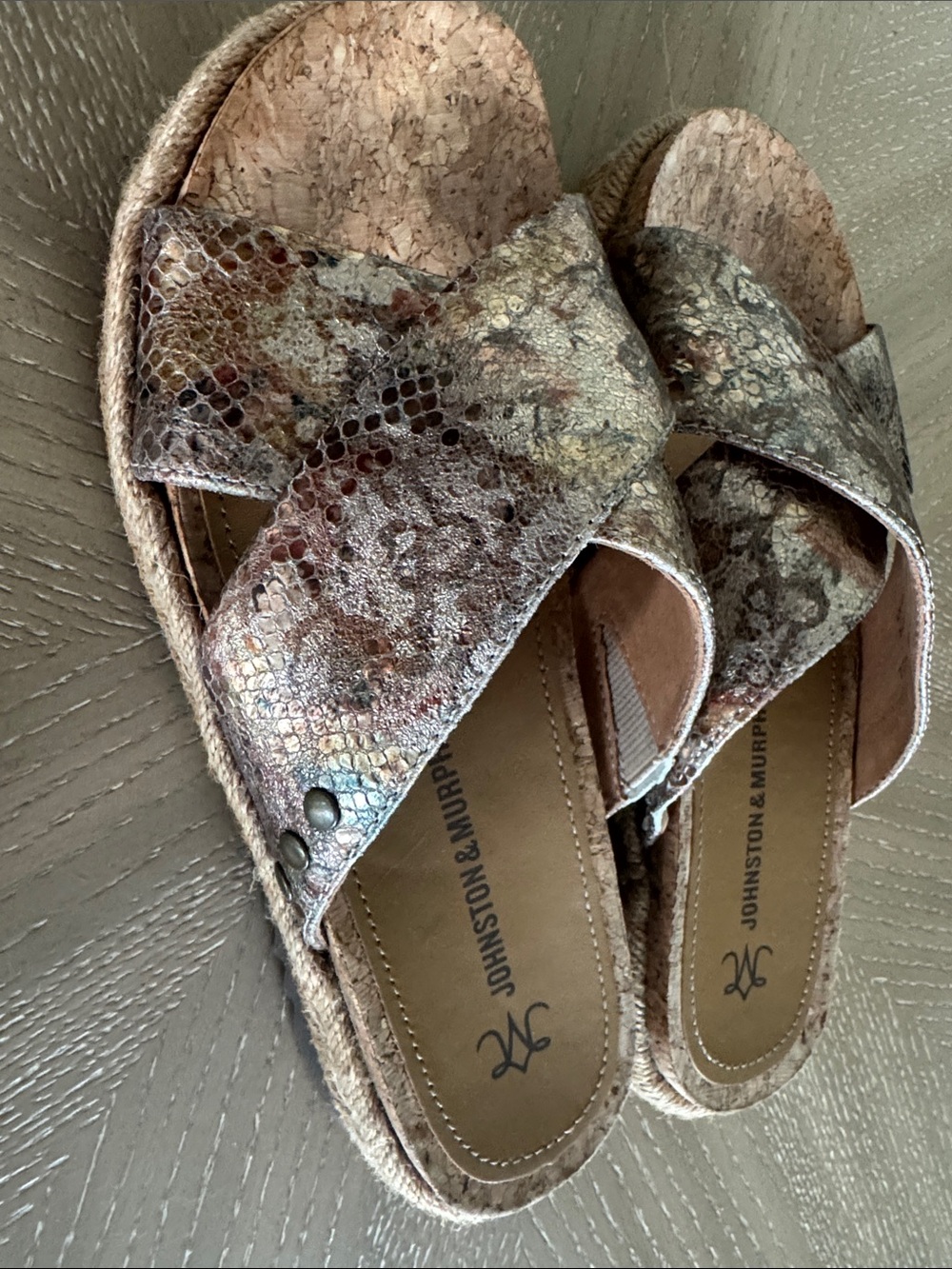 Johnston & Murphy Metallic Multicolor Cross-Strap Slide Mules